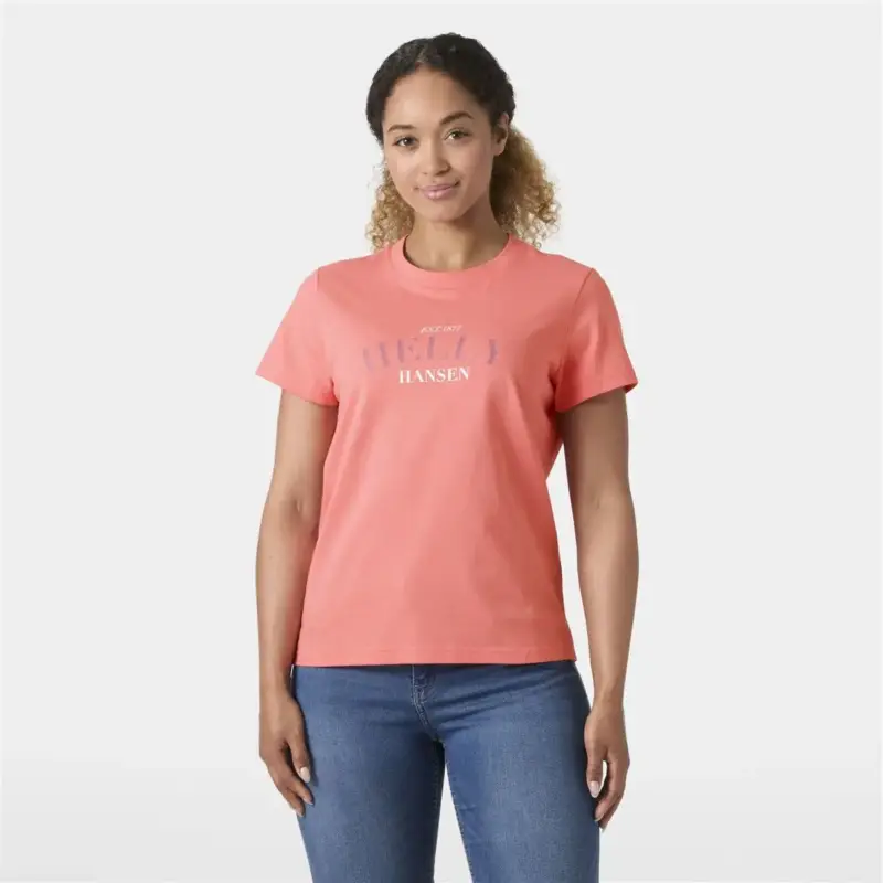 Koszulka bawełniana damska Helly Hansen Core Graphic T-shirt 2.0 - Coral Almond Do wyczerpania zapasów