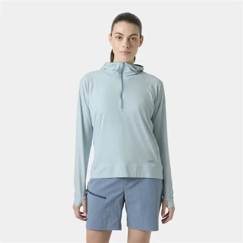 Hit sprzedaży Bluza z filtrem UV damska Helly Hansen Shine Solen Half-Zip Sun Hoodie - Barely Blue