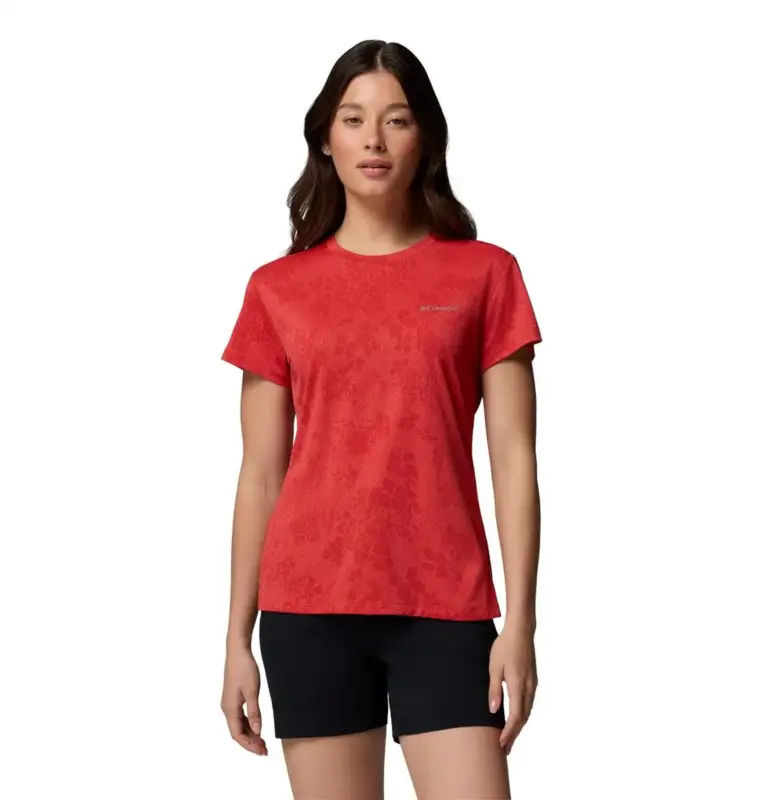 Koszulka szybkoschnąca damska Columbia Bluebird Canyon™ II SS Crew - Poppy Red Łatwy zwrot