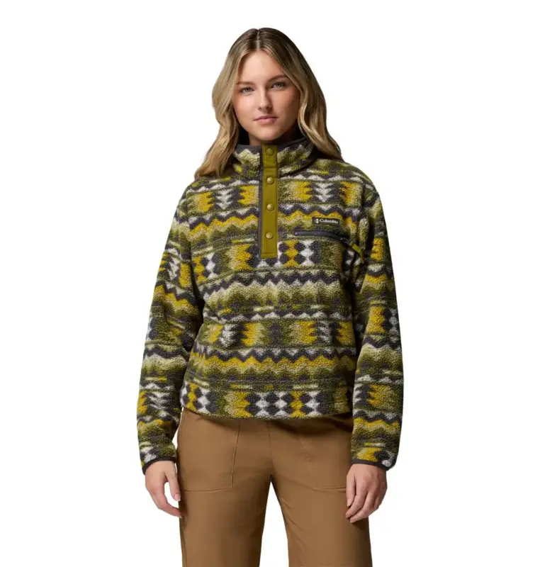 Niska cena Bluza polarowa damska Columbia Helvetia™ II Printed Cropped Half Snap - Mossy Green