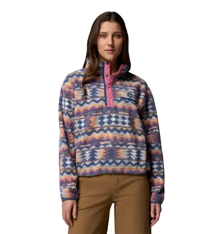 Bluza polarowa damska Columbia Helvetia™ II Printed Cropped Half Snap - Sea Salt, Retrotree Ostatnie sztuki