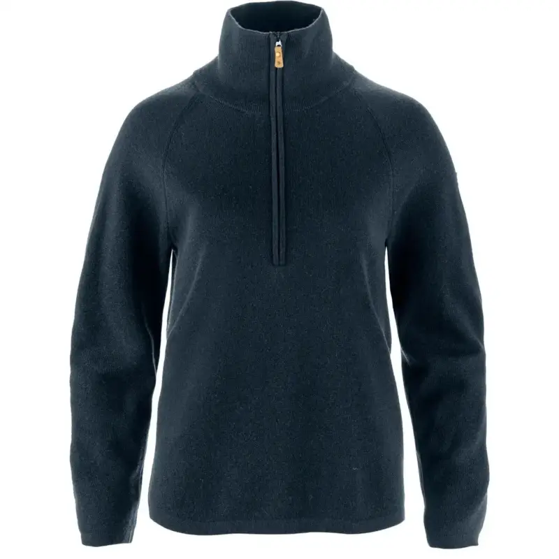 Sweter wełniany damski Fjallraven Övik Lite Half Zip - Dark Navy Tani