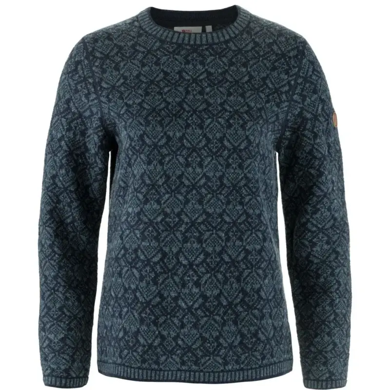 Sweter wełniany damski Fjallraven Snow Round Neck Sweater - Dark Navy Darmowy zwrot