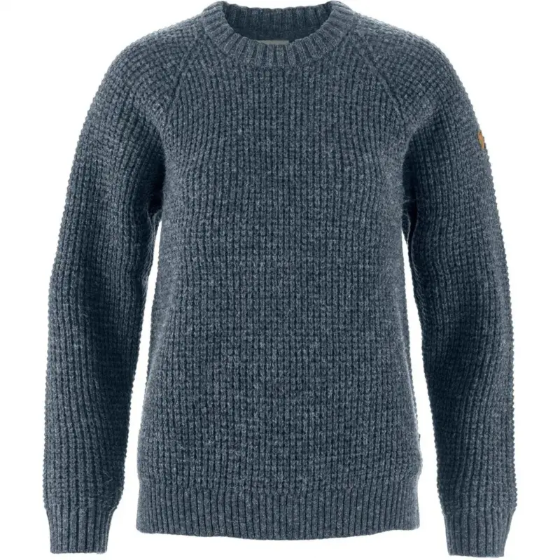 Ograniczona ilość Sweter wełniany damski Fjallraven Övik Waffle Knit - Navy