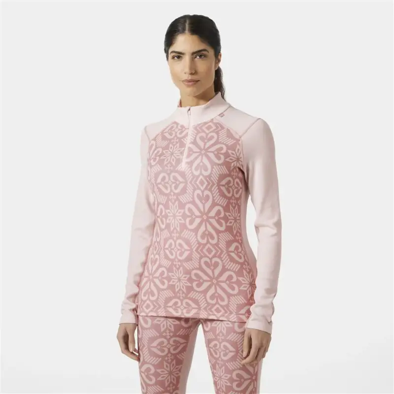 Bluza termoaktywna z merino damska Helly Hansen Lifa Merino Midweight Graphic 1/2 Zip - Pink Tint Wyjątkowa oferta