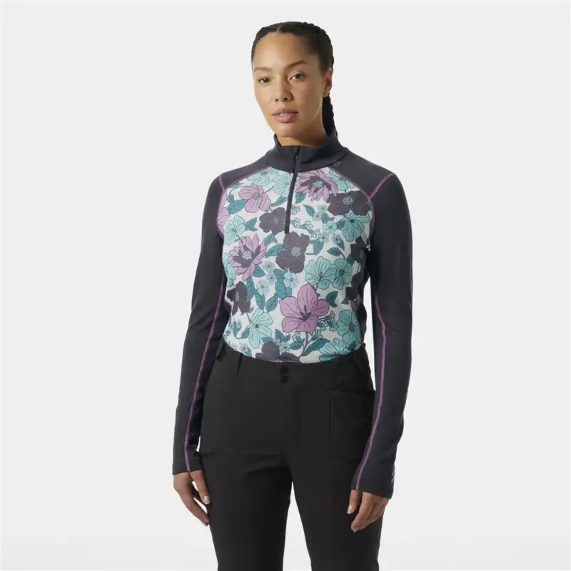 Bluza termoaktywna z merino damska Helly Hansen Lifa Merino Midweight Graphic 1/2 Zip - Black Grape Oferta limitowana