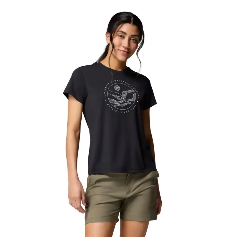 Koszulka szybkoschnąca damska Columbia Sloan Ridge™ Graphic SS Tee - Black, Linear Landscape Cena promocyjna