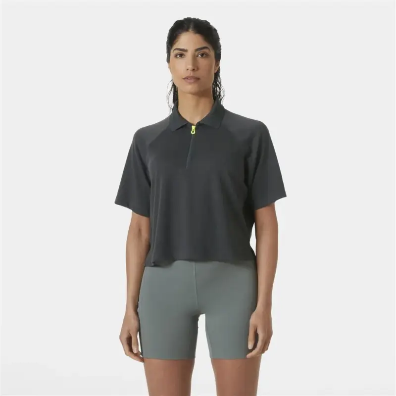 Koszulka szybkoschnąca damska Helly Hansen Inshore Zip Crop Polo - Ebony Darmowy zwrot