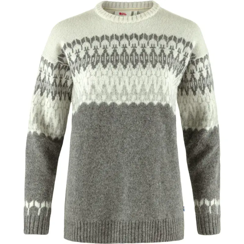 Zamów teraz Sweter wełniany damski Fjallraven Övik Path Knit - Grey/Chalk White
