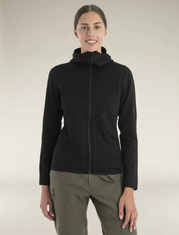 Nowość Bluza wełniana damska Icebreaker Merino 560 Realfleece™ Elemental II LS Zip Hood - Black