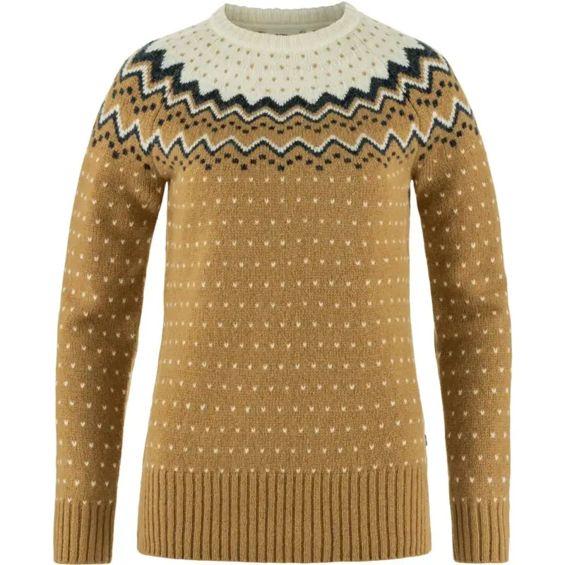Sprawdź teraz Sweter wełniany damski Fjallraven Övik Knit - Buckwheat Brown/Chalk White