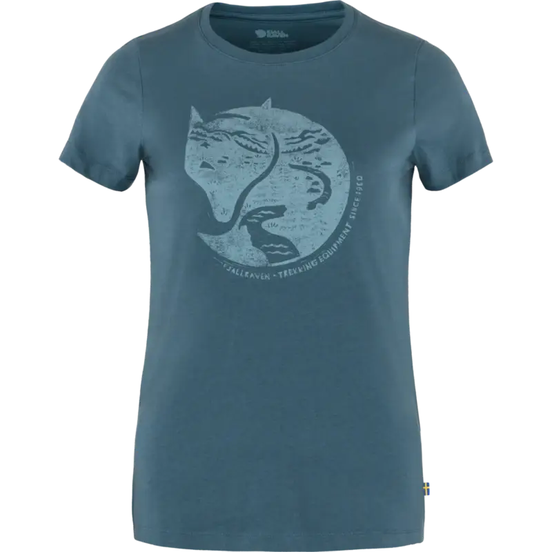 Tani T-shirt bawełniany damski Fjallraven Arctic Fox - Indigo Blue