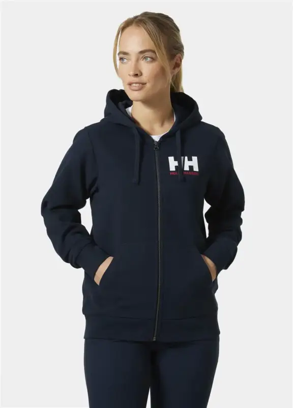 Bluza bawełniana damska Helly Hansen Logo Full Zip Hoodie 2.0 - Navy Ostatnia szansa