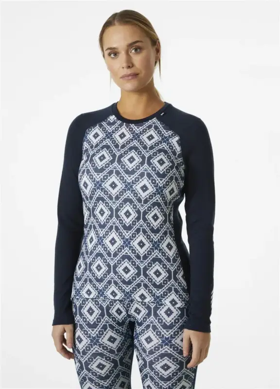 Bluza termoaktywna z merino damska Helly Hansen Lifa Merino Midweight Graphic Crew - Navy Star Pixel Oferta czasowa