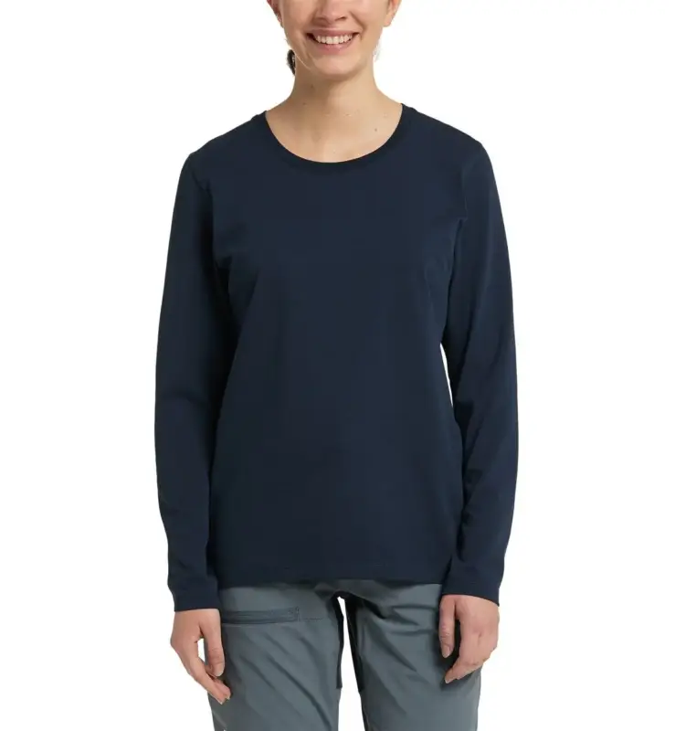 Bluza bawełniana damska Haglofs Curious Long Sleeve Tee - Tarn Blue Nowość