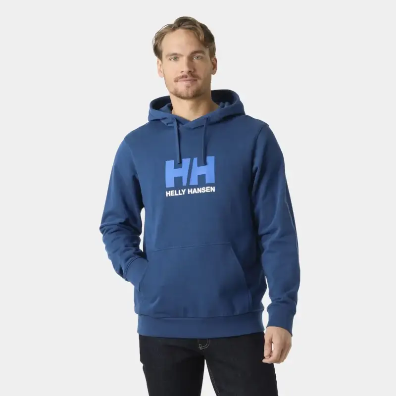 Bluza bawełniana męska Helly Hansen Logo Hoodie - Dark Blue Nowy