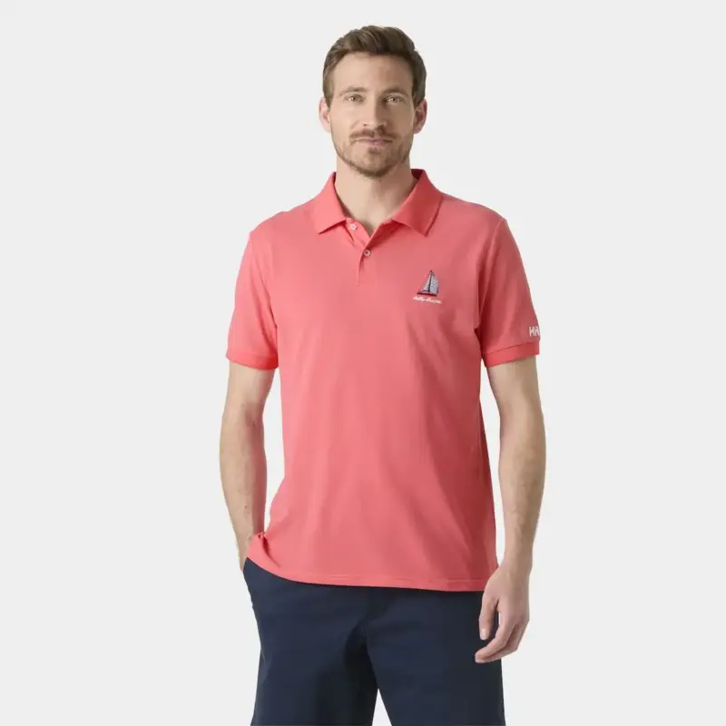 Koszulka bawełniana męska Helly Hansen Messina Graphic Fitted Polo - Nantucket Red Cena promocyjna