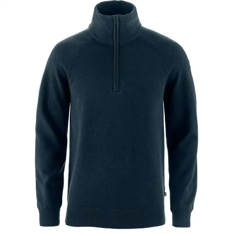 Sweter wełniany męski Fjallraven Övik Lite Half Zip - Dark Navy Premium