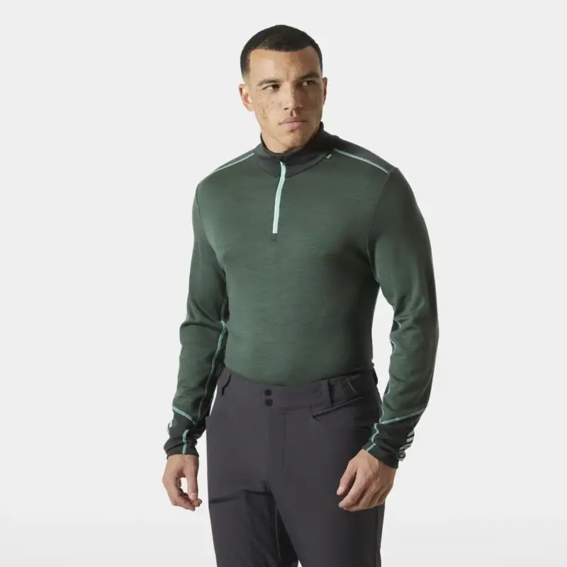 Bluza termoaktywna z merynosa męska Helly Hansen Lifa Merino Midweight 1/2 Zip - Jungle Green Ekspresowa dostawa