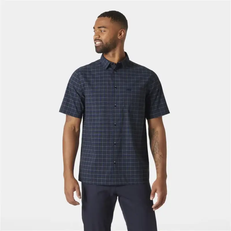 Wyprzedaż Koszula szybkoschnąca męska Helly Hansen FJORD QD SS SHIRT 2.0 - Navy Vika Micro Plaid