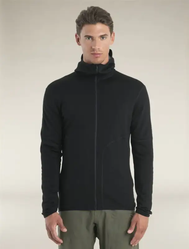 Ostatnie sztuki Bluza wełniana męska Icebreaker Merino 560 Realfleece™ Elemental II LS Zip Hood - Black
