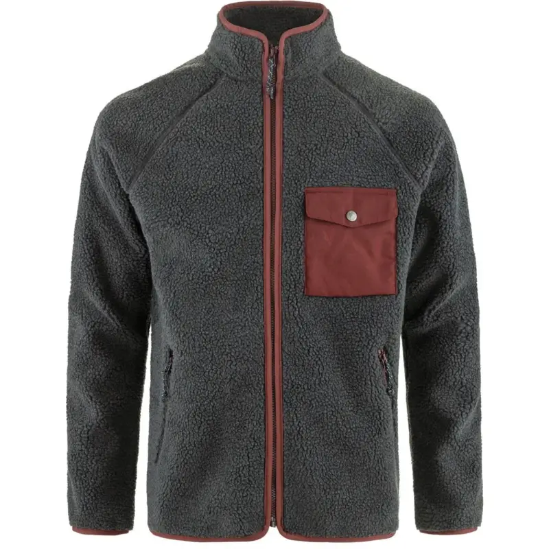 Polar męski Fjallraven Vardag Pile Fleece - Dark Grey/Maroon Obniżka ceny