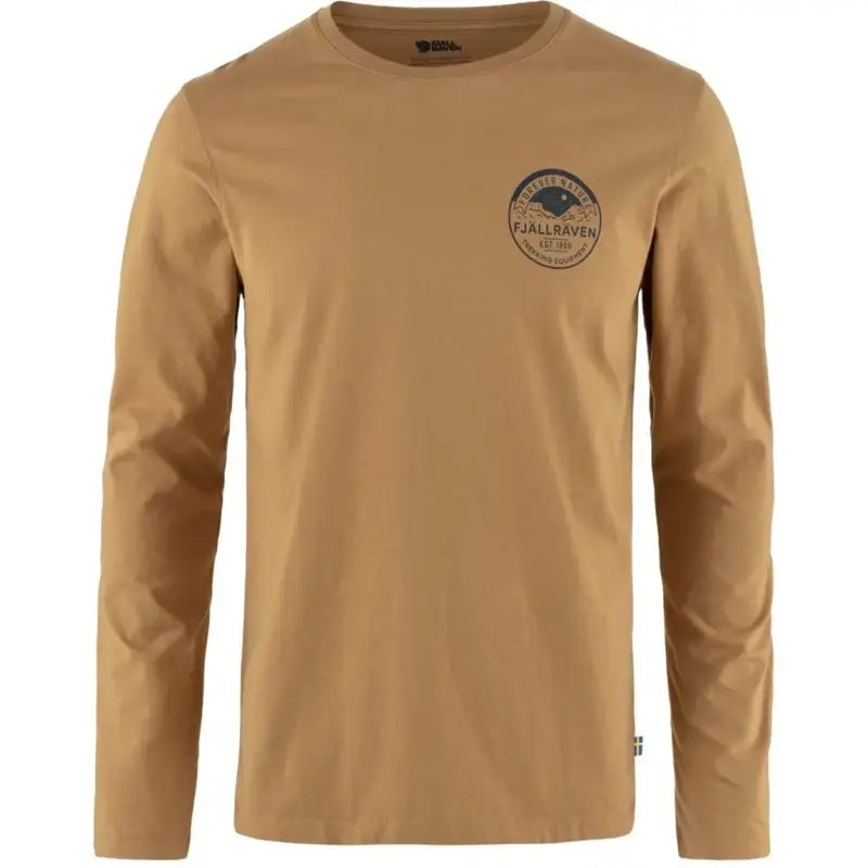 Obniżka ceny Koszulka bawełniana męska Fjallraven Forever Nature Badge LS - Buckwheat Brown