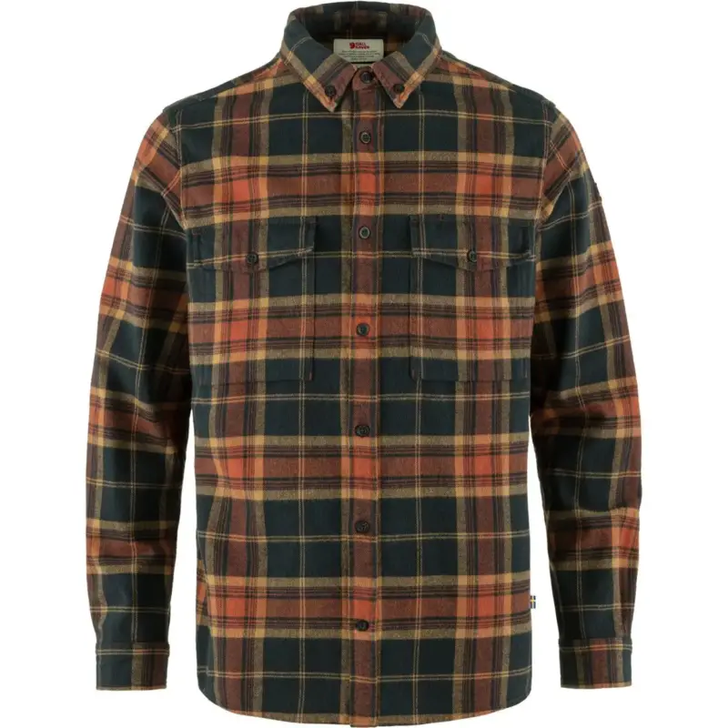 Tani Koszula flanelowa męska Fjallraven Övik Twill Shirt - Autumn Leaf/Dark Navy