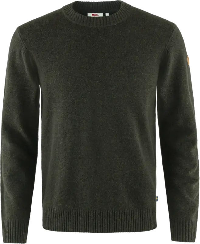 Sweter wełniany męski Fjallraven Övik Round-Neck Sweater - Dark Olive Hit sprzedaży