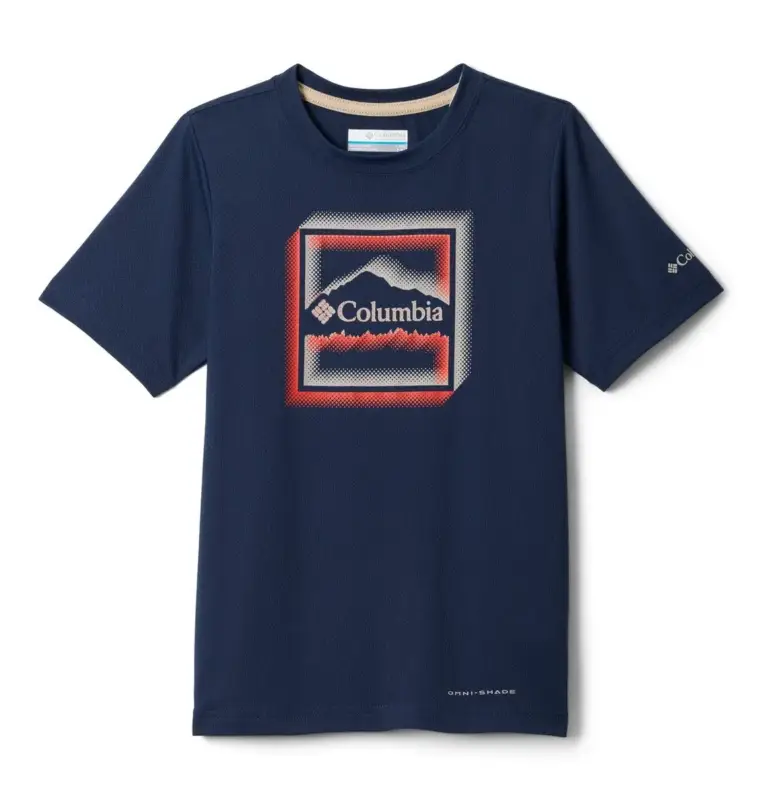 Koszulka szybkoschnąca chłopięca Columbia Tech Trail™ Utility SS Graphic Crew - Collegiate Navy Łatwy zwrot