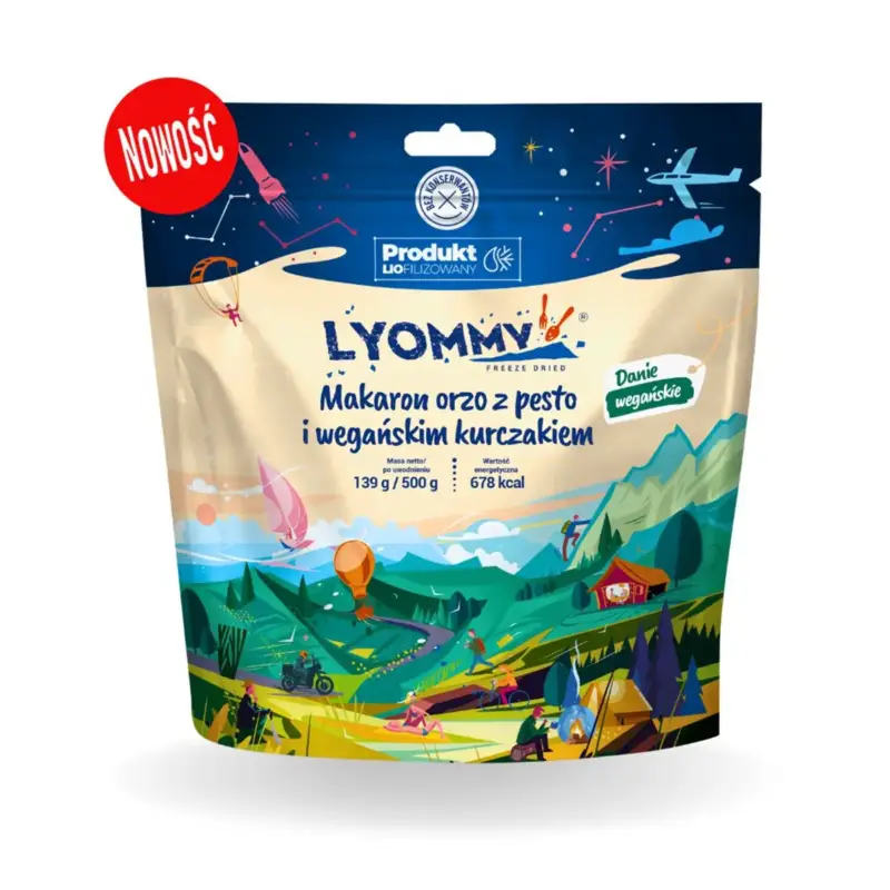 Oferta Danie liofilizowane Lyommy 500 G - Makaron Orzo z Pesto i Wegańskim Kurczakiem