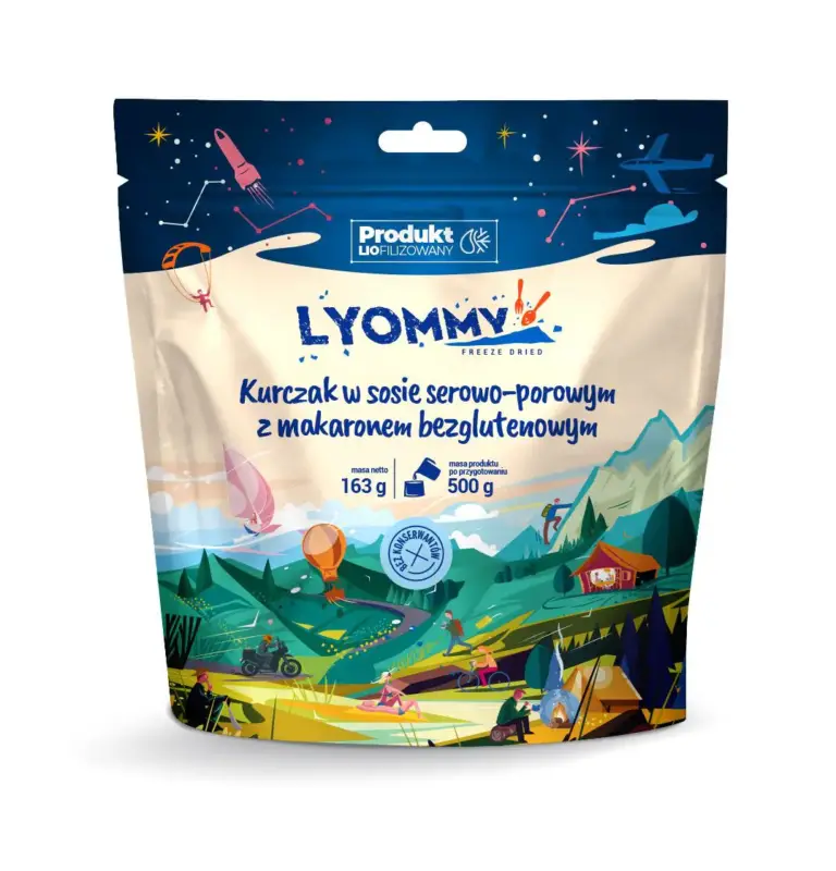 Lyommy danie 500 G - Kurczak w Sosie Serowo-Porowym z Makaronem Bezglutenowym Zamów teraz